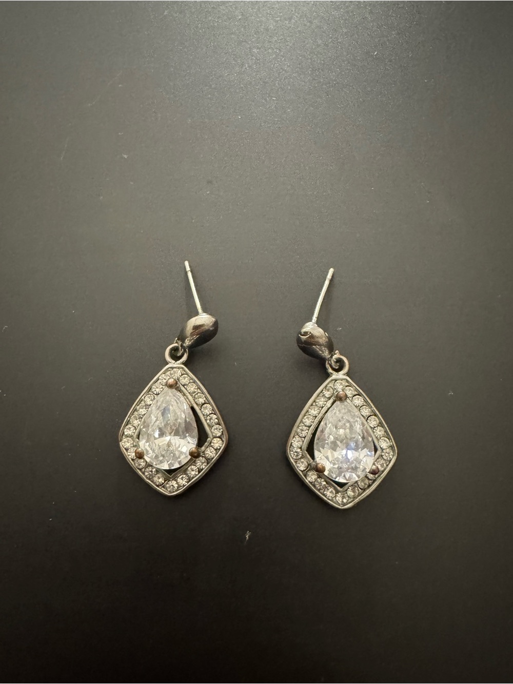 Teardrop Crystal Accent Silver Dangle Earrings